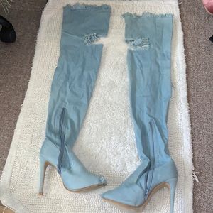 Jean knee high boots